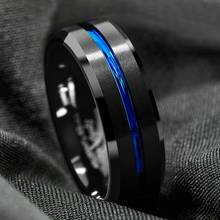 Модные мужские кольца 8 мм, черные, из нержавеющей стали с синей линией внутри, инкрустация, обручальные кольца для свадьбы, Подарок на годовщину для Мужчин, Ювелирные изделия 2024 - купить недорого