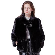 Jaqueta de pele de vison de luxo, outono inverno, genuíno, feminino, casacos plus size lf9073 2024 - compre barato