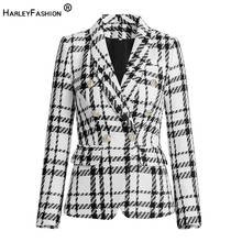 HarleyFashion Luxury European Design Thick Winter Tweed Plaid Blazers Slim Quality Casual Classic All-match Female Jackets 2024 - buy cheap