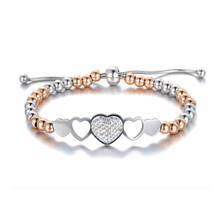 Pulsera Bohemia de titanio con cuentas de acero inoxidable para mujer y niña, brazalete con dijes de corazón, cadena de eslabones de cristal CZ, joyería B19086 2024 - compra barato