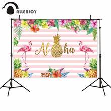 Allenjoy-fondo fotográfico con diseño de flores tropicales, telón fotográfico con diseño de flamenco, Aloha, piña, rayas rosas, ideal para cumpleaños y sesión fotográfica 2024 - compra barato