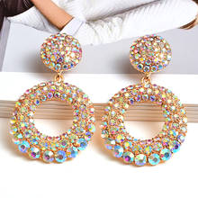 New Arrive Statement Round Colorful Rhinestone Long Drop Earrings High-Quality Fashion Crystals Jewelry Accessories For Women 2024 - buy cheap