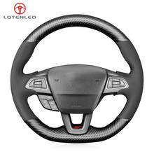 LQTENLEO Carbon Fiber Black Suede Car Steering Wheel Cover For Ford Focus (RS | ST | ST-Line) Kuga (ST-Line) Ecosport (ST-Line) 2024 - buy cheap