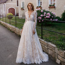 Vestido de Noiva Tulle Long Sleeve Wedding Dress 2021 Full Appliques Lace Bridal Gowns Custom Made Bride Dresses 2024 - buy cheap
