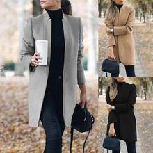 Cárdigan largo de oficina para mujer, chaqueta de cuello alto de Color sólido, tejido de talla grande, otoño 2024 - compra barato