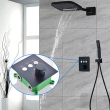 Black Shower Modern Bathroom Rain Shower Fall Massage Waterfall Showerhead Set Thermostatic Mixer Faucets Kit Brass Shower 2024 - buy cheap