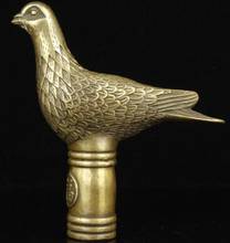 free shipping Old Handwork Carving Bronze Pigeon Statue Cane Head Walking Stick 2024 - buy cheap