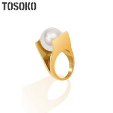 TOSOKO Stainless Steel Jewelry Y-Shaped Pearl Imitation Unique Style Ring Women Exaggeration Fashion Ring BSA166 2024 - buy cheap