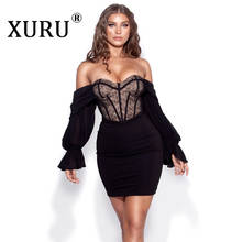 XURU Spring and Summer New Women's Dress Sexy Lace Halter Double Lantern Sleeve Dress 2024 - buy cheap