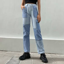 Spliced Straight Denim Trousers Women High Waist Color Matching Pockets Vintage Jeans Pants Female Wide Leg Pants jean femme 2024 - buy cheap