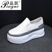 small white shoes women's popular leather  spring new all-around flat sole breathable ins thick sole board shoes 2024 - buy cheap