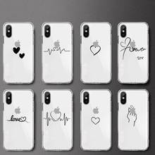 Чехол для телефона прозрачный с рисунком в виде сердечек и букв для iPhone 6 7 8 11 12 s mini pro X XS XR MAX Plus 2024 - купить недорого