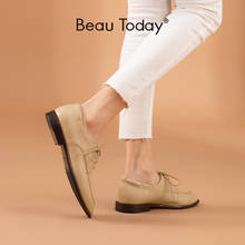 Туфли BeauToday женские кожаные, квадратный носок, на шнуровке, классические, Дерби, плоская подошва, ручная работа, 21494 2024 - купить недорого