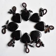Wholesale 8pcs/lot new fashion beautiful natural black onyx heart charms pendants 25mm for Handmade jewelry making 2024 - buy cheap
