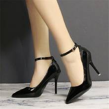 One word buckle high heels 2021 spring new patent leather stiletto heel work shoes large pointed shallow mouth women's shoes 2024 - buy cheap