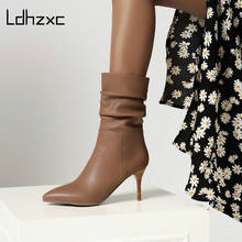 Новые Брендовые женские ботинки LDHZXC, Модные ботильоны на высоком каблуке, демисезонные ботинки из искусственной кожи с острым носком, зимние ботинки 2024 - купить недорого
