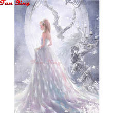5d Diy Diamond Embroidery White peafowls Fairy Home Decoration Round Diamond Mosaic Pictures Girl Painting Cross Stitch Kits 2024 - buy cheap