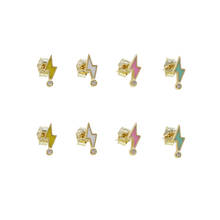 New Minimal Delicate Stud Earring 925 Sterling Silver CZ Enamel Lightning Bolt Small Stud Earring For Girl FaShion Jewelry 2024 - buy cheap