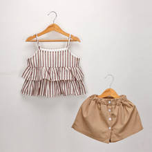 NEW Baby Clothes Summer Girls Cloth Sets Children Clothing Fashion Girl Sleeveless Shirt Striped Top+Shorts Skirt Suits 2024 - compre barato