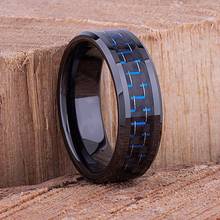8 мм мужское модное черное кольцо из карбида вольфрама, синее углеродное волокно, инкрустированное обручальное кольцо, свадебные ювелирные изделия, подарок для мужчин 2024 - купить недорого