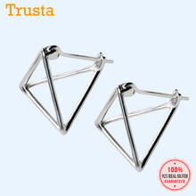 Trusta 100% 925 Sterling Silver Earrings 3D Triangle Stud  Earring 1Pair Women Girls Fashion Jewelry DS1274 2024 - buy cheap