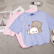 Camiseta feminina estilo coreano, camiseta de algodão com estampa de gato, kawaii, gráfica, para casal, gola redonda, casual, verão, harajuku, homens 2024 - compre barato