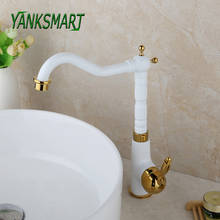 YANKSMART 360 Поворотный белый/золотой полированный кран с одной ручкой для ванной комнаты смеситель для раковины на бортике смеситель холодной и горячей воды водопроводный кран 2024 - купить недорого