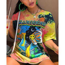 Goth y2k tie dye camiseta grande de rua alta, roupa feminina, padrão de arte plus size, estilo harajuku, gráfico, body friend, camisetas 2024 - compre barato