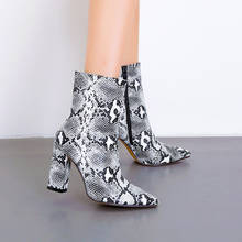 Women Boots Shoe High Heels Boots Botas Toe Ankle Snakeskin Boots Block Square Heels Snake Print Chunky Bootie Shoes 2024 - buy cheap