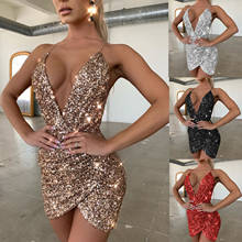 2021 Deep V-Neck Bodycon Sexy BacklessSleeveless Sequined Dress Silver Gold Red ShinySequins Tight Maxi Dress Party SHow Dress 2024 - buy cheap