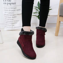 Botas de nieve cálidas para mujer, botines de felpa de piel corta, con plataforma de talla grande, zapatos de ante con cremallera, envío directo 2024 - compra barato