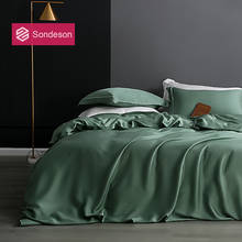 Sondeson Luxury 100% Silk Green Bedding Set 25 Momme Silk Healthy Skin Duvet Cover Set Flat Sheet Pillowcase Queen King Bed Set 2024 - compre barato