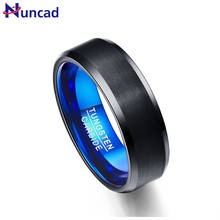 Nuncad-anillos de bandas de para hombre, superficie negra mate plana con interior azul, anillo de tungsteno de 8MM de ancho T055R 2024 - compra barato