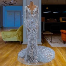 Feathers Mermaid Party Dress 2020 New Arrival Dubai Arabic Long Train Evening Gowns Lace Muslim Prom Dresses Robe De Soiree 2024 - buy cheap