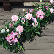 1m hecho a mano fiesta evento boda telón de fondo hierro arco decoración diy flores artificiales rosa con hoja verde camino flor fila runner 2024 - compra barato