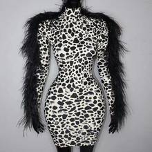 Vestido curto feminino, vestido curto de manga longa, com estampa de leopardo, moda feminina, vestido de festa para boate, bar e palco, uma peça 2024 - compre barato