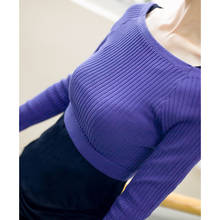 Новинка 2020, вязаный теплый балетный свитер для танцев, женский осенне-зимний Трикотажный костюм фиолетового и черного цветов с круглым вырезом, танцевальные костюмы для девочек 2024 - купить недорого