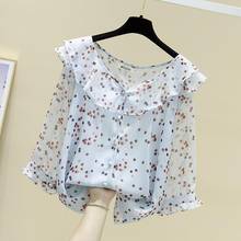 2021 Spring Autumn New Women Chiffon Blouse Korean Peter Pan Collar Long Sleeve Shirt Causal Polka Dot Mujer De Moda Blusas N04 2024 - buy cheap