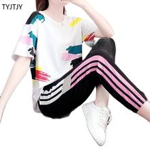 2022 Summer New high quality Sports suit Women's Fashion short sleeved loose print was thin and casual 2 piece set Women 2024 - buy cheap