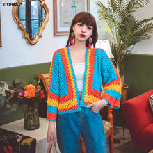 Tiyihailey nova moda 2021, blusa curta de malha para crochê com manga longa, feita à mão, de algodão e primavera 2024 - compre barato