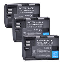 Paquete de 3 baterías LP E6 LPE6 LP-E6 E6N, batería de 2650mAh para cámara Canon EOS 5DS R 5D Mark II 5D Mark III 6D 7D 80D EOS 5DS R 2024 - compra barato