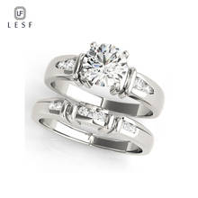 Lesf-anel de noivado redondo 1.0, conjunto de joias em prata esterlina 925, para mulheres, zircônia cúbica 2024 - compre barato