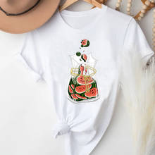 T-shirts mulheres melancia 90s casual cartoon kawaii roupas de moda roupas gráfico tshirt topo lady print camiseta feminina 2024 - compre barato