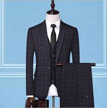Ternos masculinos pretos da moda, 3 peças formais (jaqueta + calça + colete + gravata), padrinhos de casamento, fantasia 2024 - compre barato