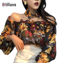 Blusa Retro de manga larga con volantes para verano, camisa Sexy con cuello redondo y estampado de flores para mujer, 2021 2024 - compra barato