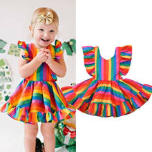 Emmababy Toddler Baby Girl Backless Dresses Rainbow Dress Sleeveless Princess Party Tutu Dress Summer 2024 - buy cheap