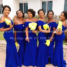 Royal Blue Mermaid Bridesmaid Dresses With Beads Brooch Women Boat Neck Long Robe De Soiree De Mariage Wedding Party Dress 2024 - buy cheap