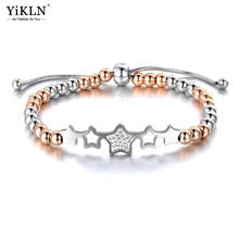 YiKLN-Cuentas de acero inoxidable de titanio para mujer, brazaletes con abalorios de cristal de circonia cúbica, diseño de estrella de moda, cadena y eslabones, joyería YB19082 2024 - compra barato
