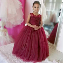 Бордовые кружевные платья для девочек с цветочным рисунком и вышивкой 2024 - купить недорого