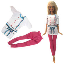 Nk conjunto de vestidos de boneca, roupas de moda, uniforme de chef, camisa branca, calças rosa, acessórios para boneca barbie, brinquedo de menina, 03a 7x 2024 - compre barato